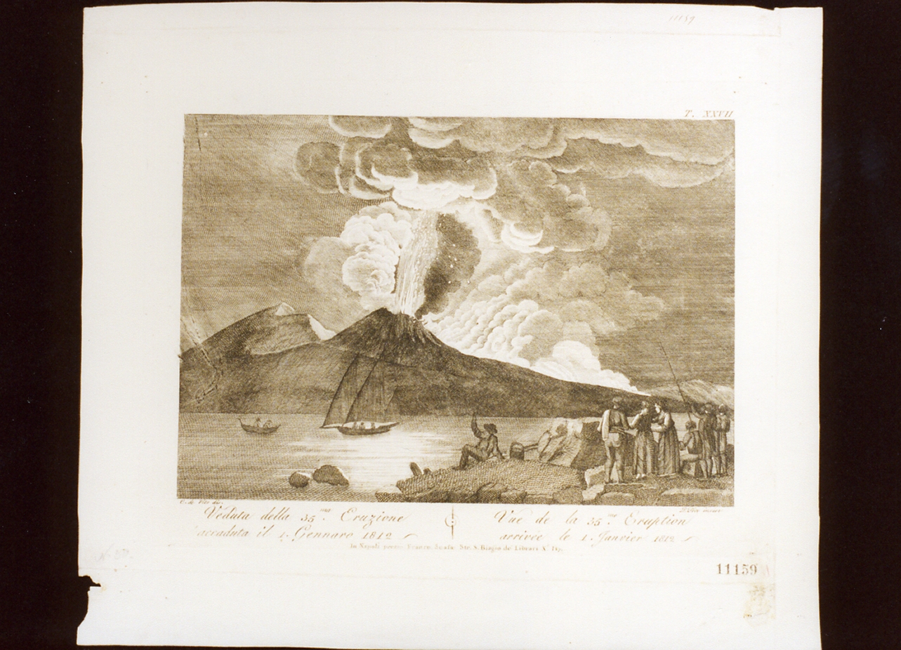 veduta del Vesuvio in eruzione (stampa) - ambito napoletano (primo quarto sec. XIX)