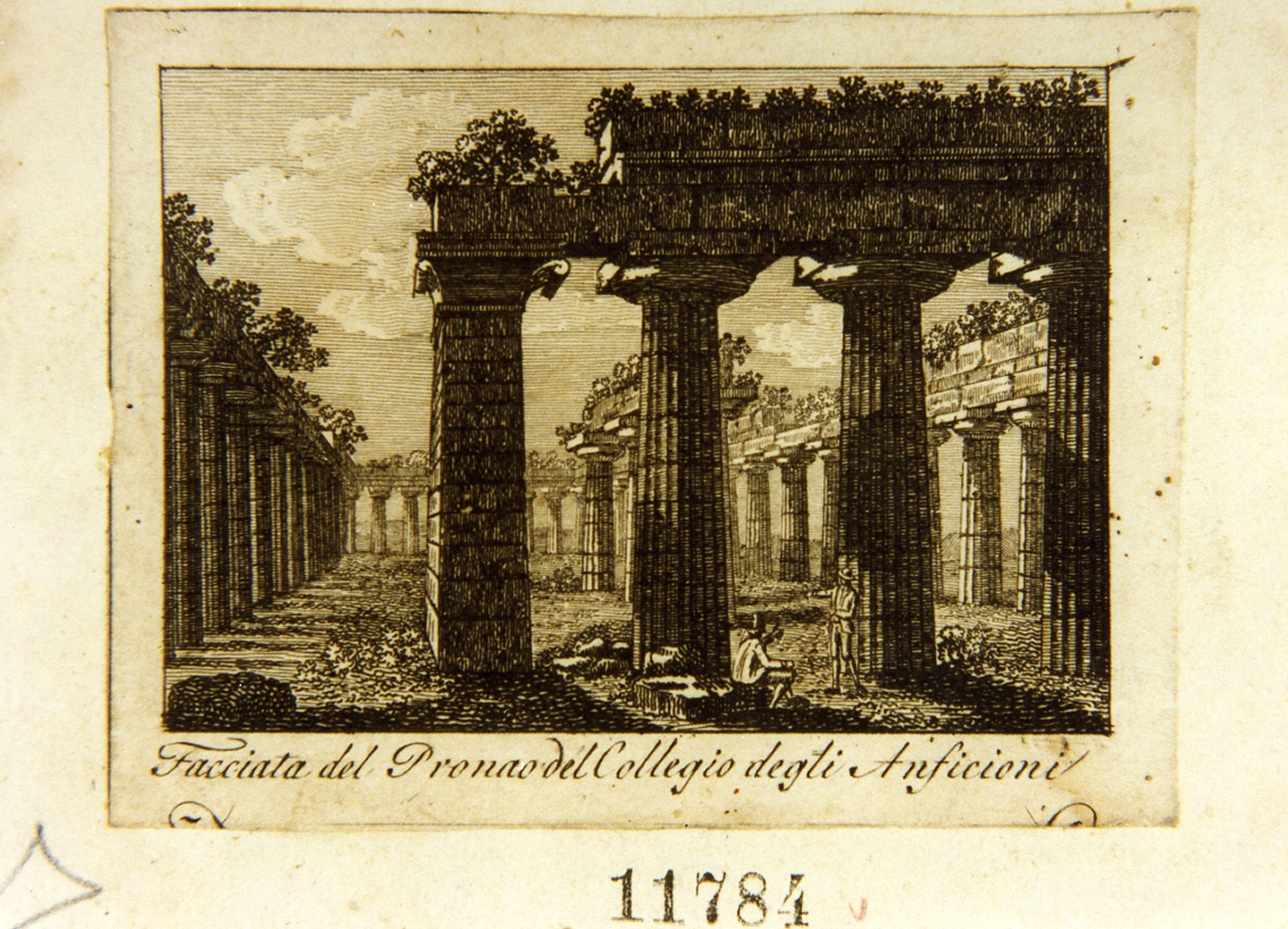 veduta del collegio degli anficioni a Paestum (stampa) - ambito romano (secc. XVIII/ XIX)