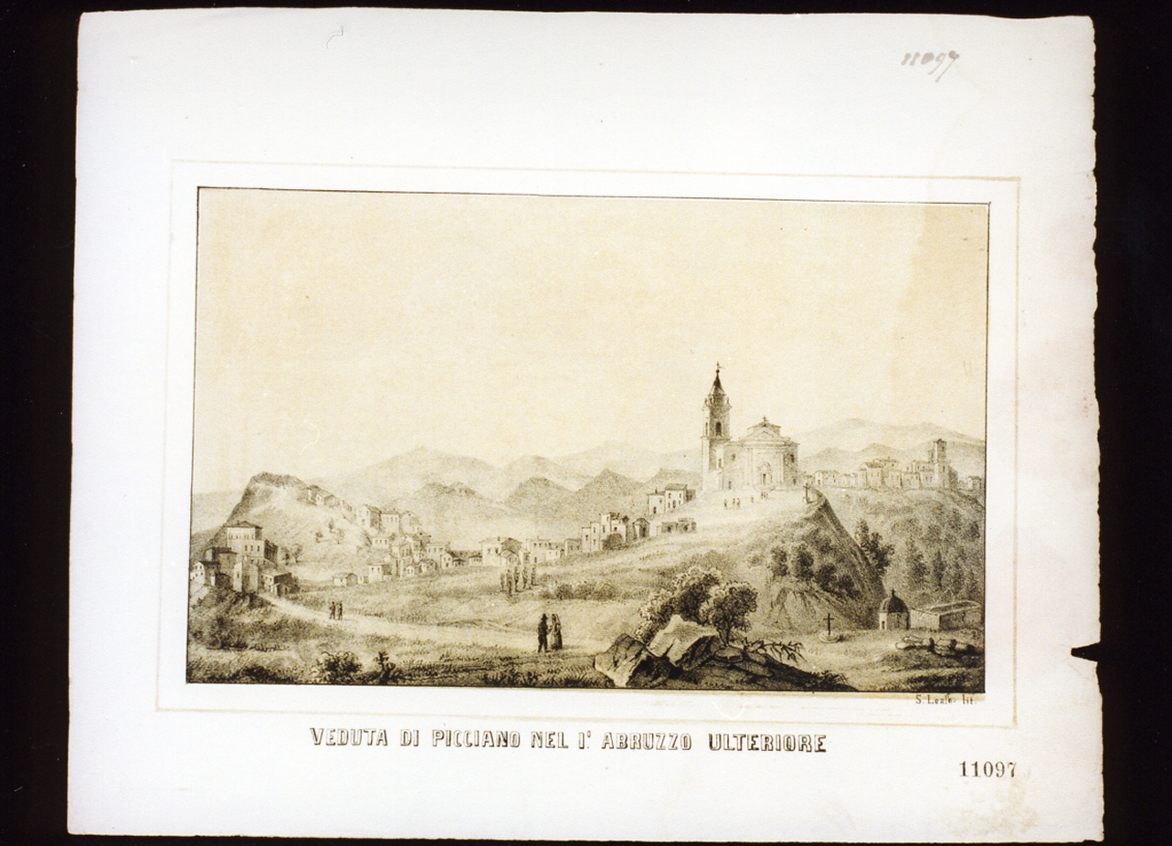 veduta di Picciano (stampa a colori) - ambito italiano (metà sec. XIX)