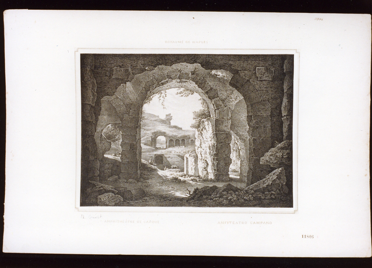 interno dell'anfiteatro di Capua (stampa) di Benoist Philippe (sec. XIX)