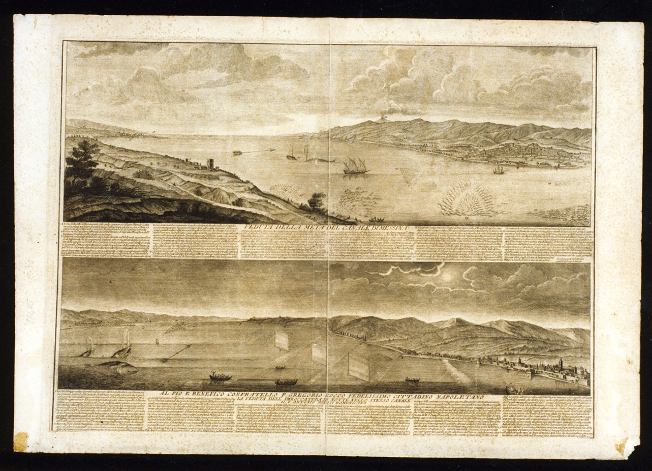 vedute con lo stretto di Messina (stampa) di Fortuyn Willem (sec. XVIII)