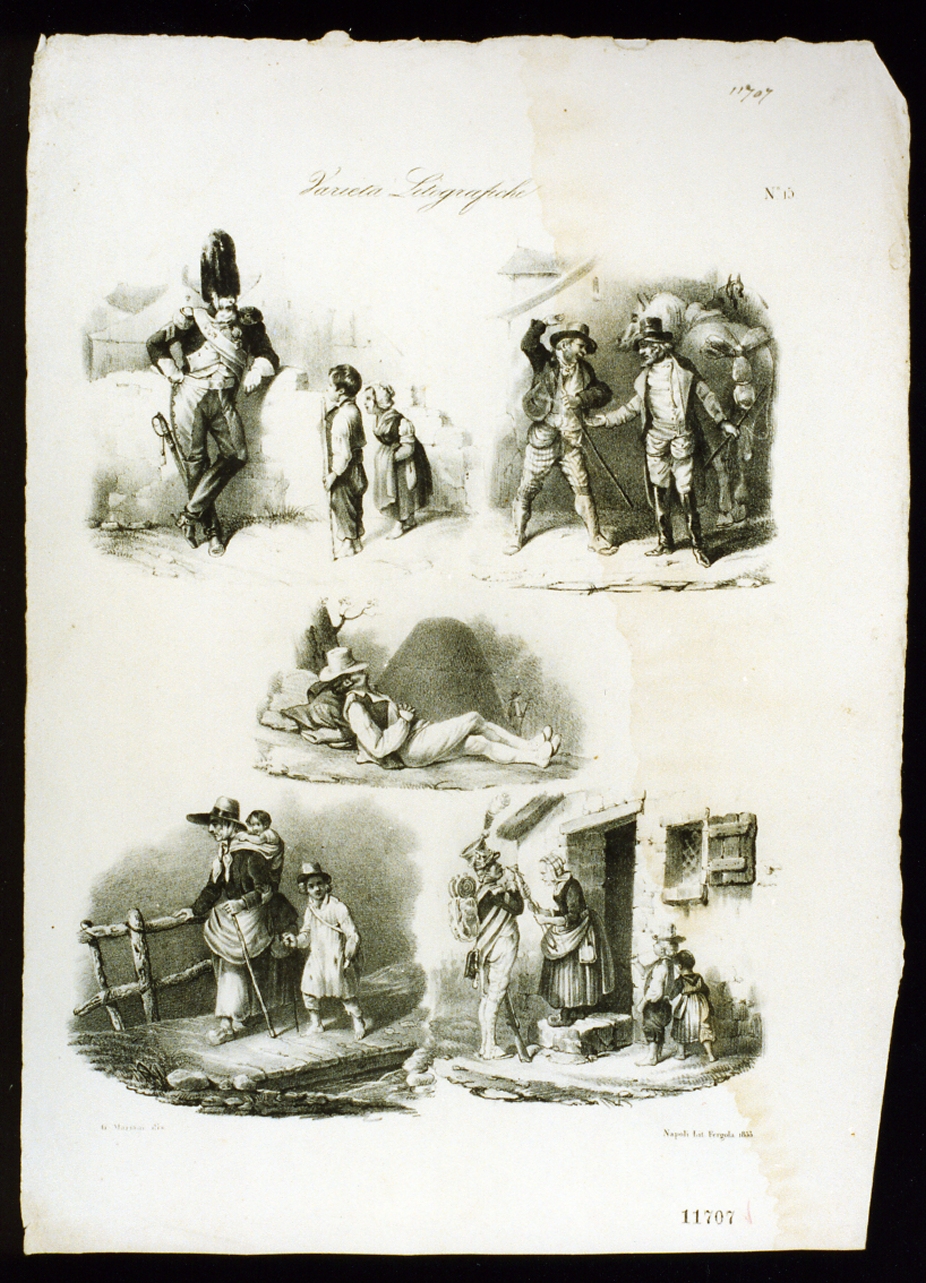 scene di genere con soldati e contadini (stampa) - ambito italiano (sec. XIX)