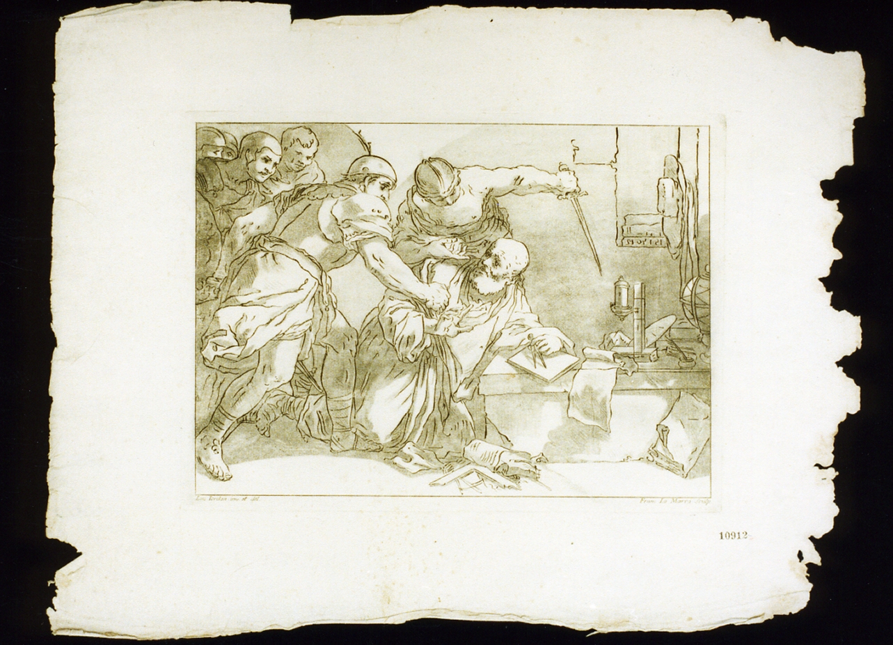 uccisione di Archimede (stampa) di La Marra Francesco (sec. XVIII)
