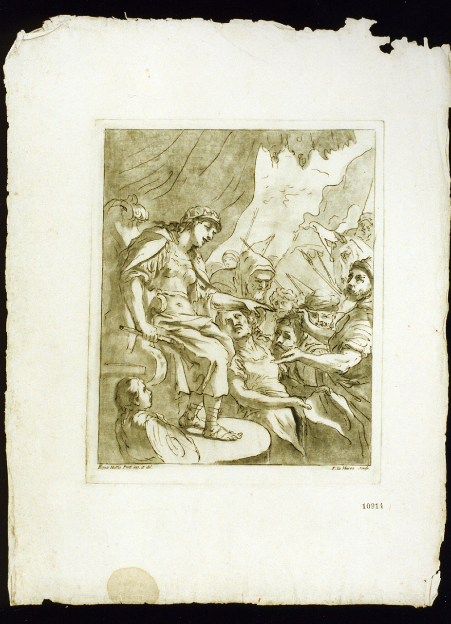 la testa di Pompeo viene offerta a Cesare (stampa) di La Marra Francesco (sec. XVIII)