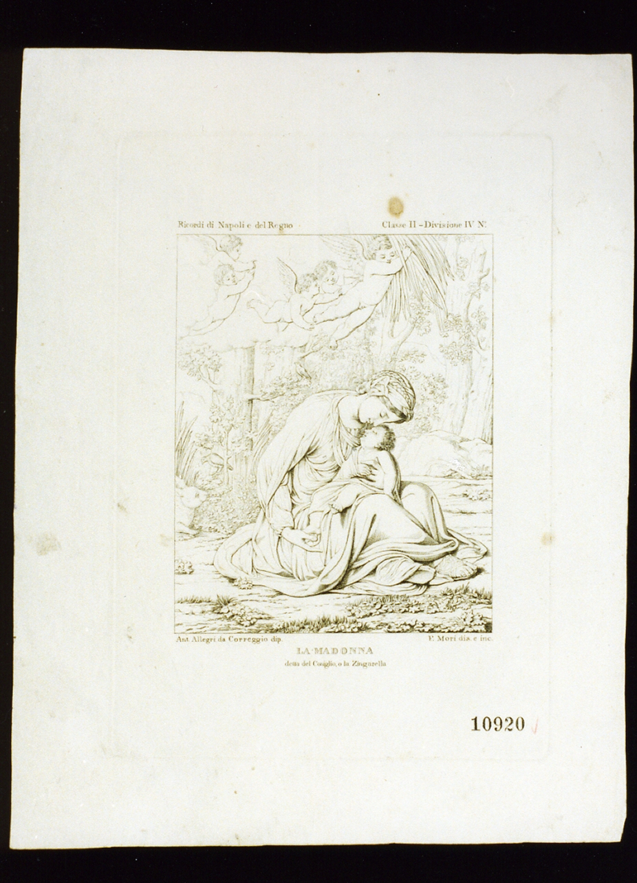 Madonna con Bambino dormiente (stampa) di Mori Ferdinando (sec. XIX)