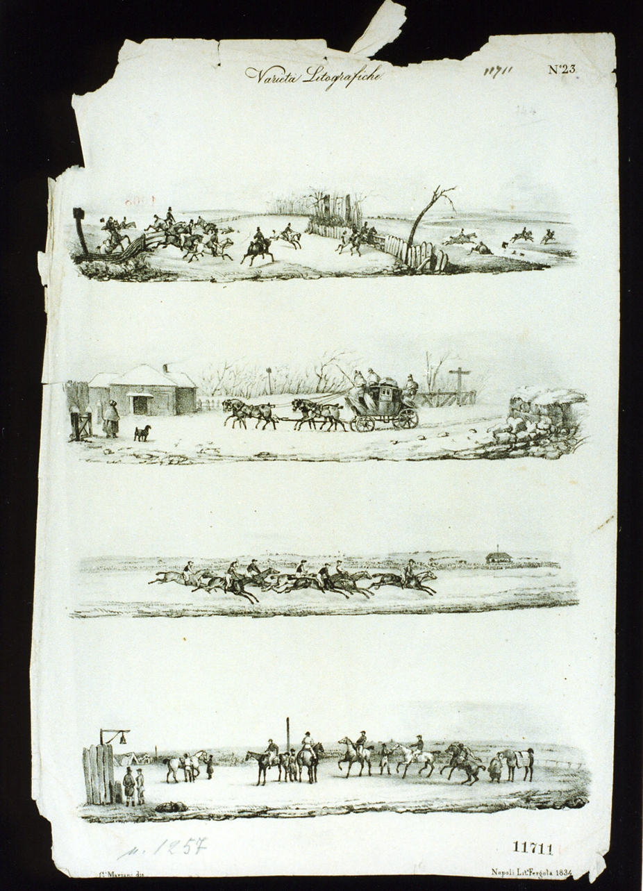 scene di caccia (stampa) - ambito italiano (sec. XIX)