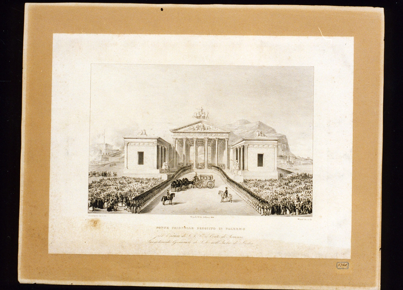 veduta del ponte trionfale a Palermo (stampa) di Wenzel Francesco (sec. XIX)