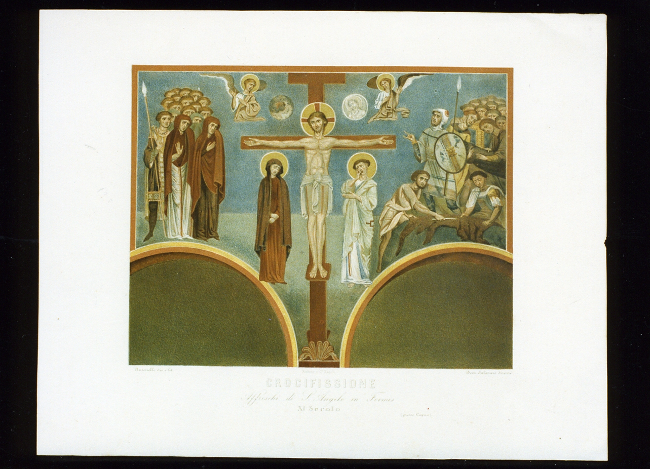 affresco della Crocifissione in Sant'Angelo in formis (stampa a colori) di Autoriello Francesco, Salazaro Demetrio (sec. XIX)