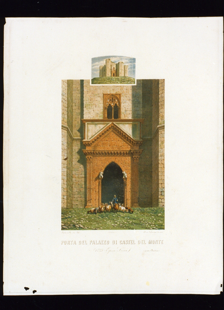 portale di Castel del Monte presso Andria (stampa a colori) di Salazaro Demetrio, Autoriello Francesco (sec. XIX)
