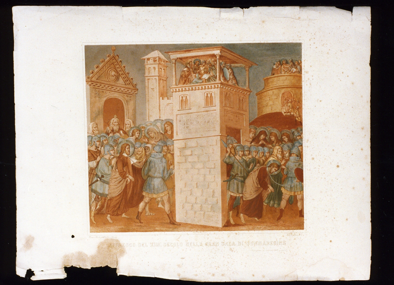 affresco della chiesa di Donnaregina a Napoli (stampa a colori) di Autoriello Francesco (sec. XIX)