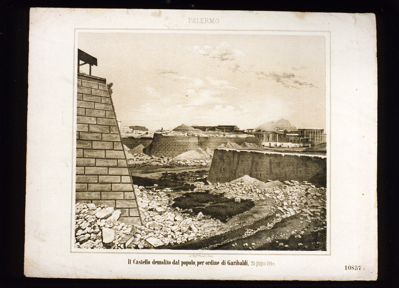 veduta con le rovine del castello di Palermo (stampa a colori) - ambito milanese (seconda metà sec. XIX)