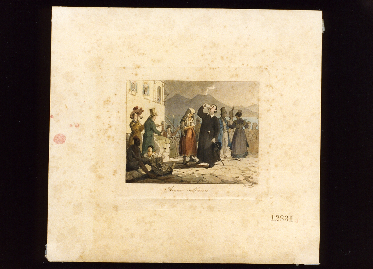 scena popolare alla fonte di acqua sulfurea (stampa a colori) di Vianelli Achille (metà sec. XIX)