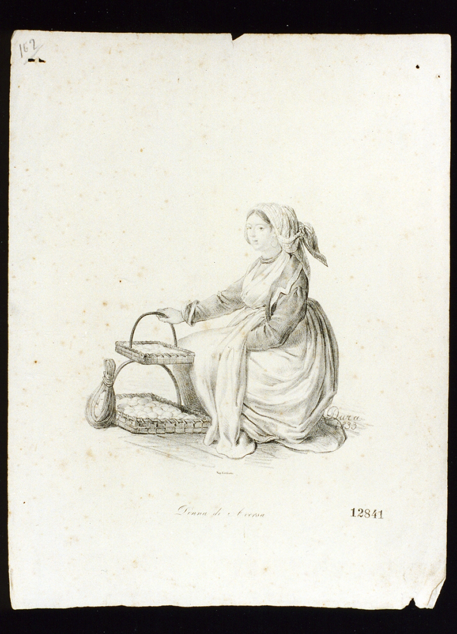 figura femminile di Aversa in costume popolare (stampa) di Dura Gaetano (sec. XIX)