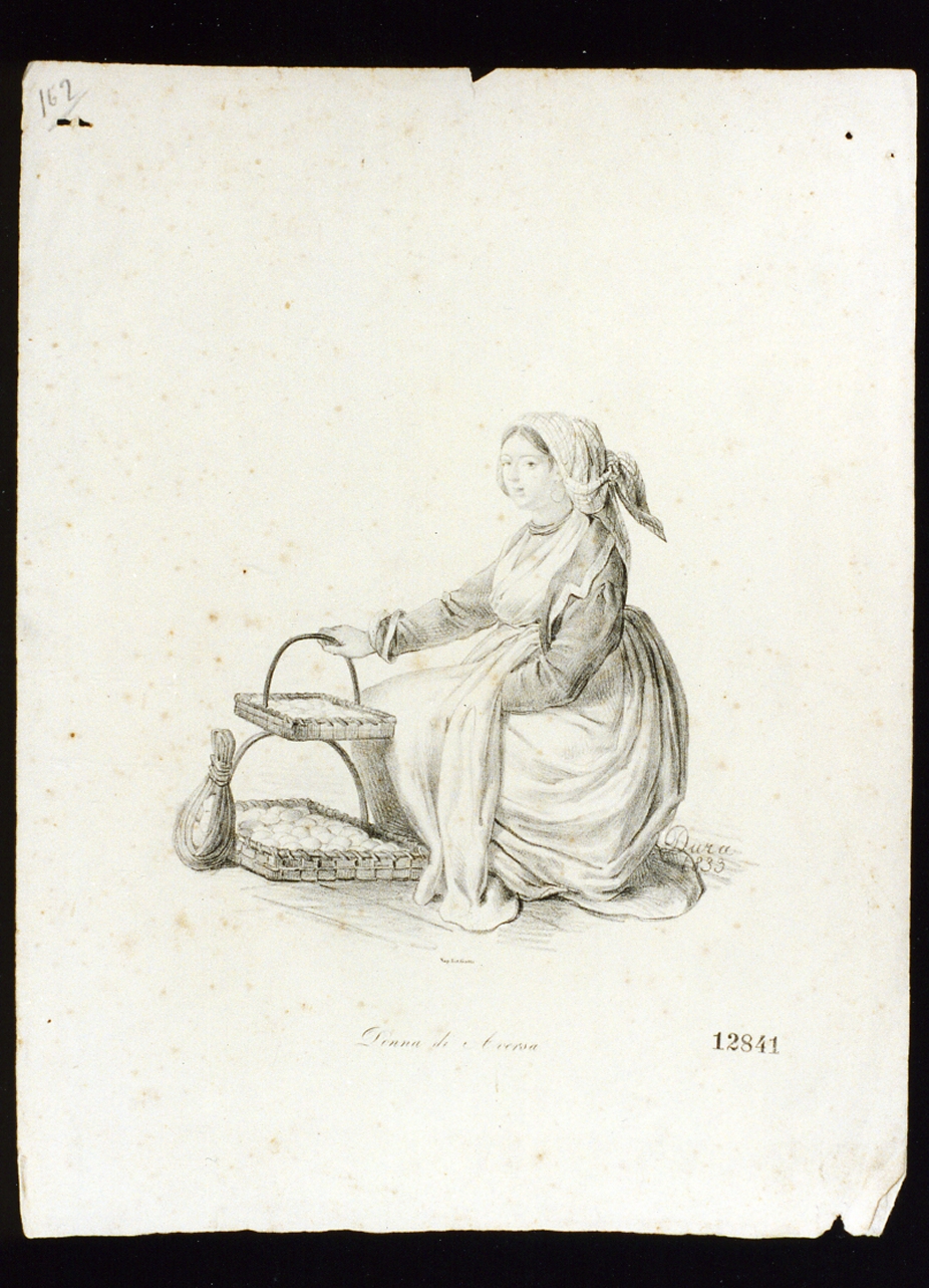 figura femminile di Aversa in costume popolare (stampa) di Dura Gaetano (sec. XIX)