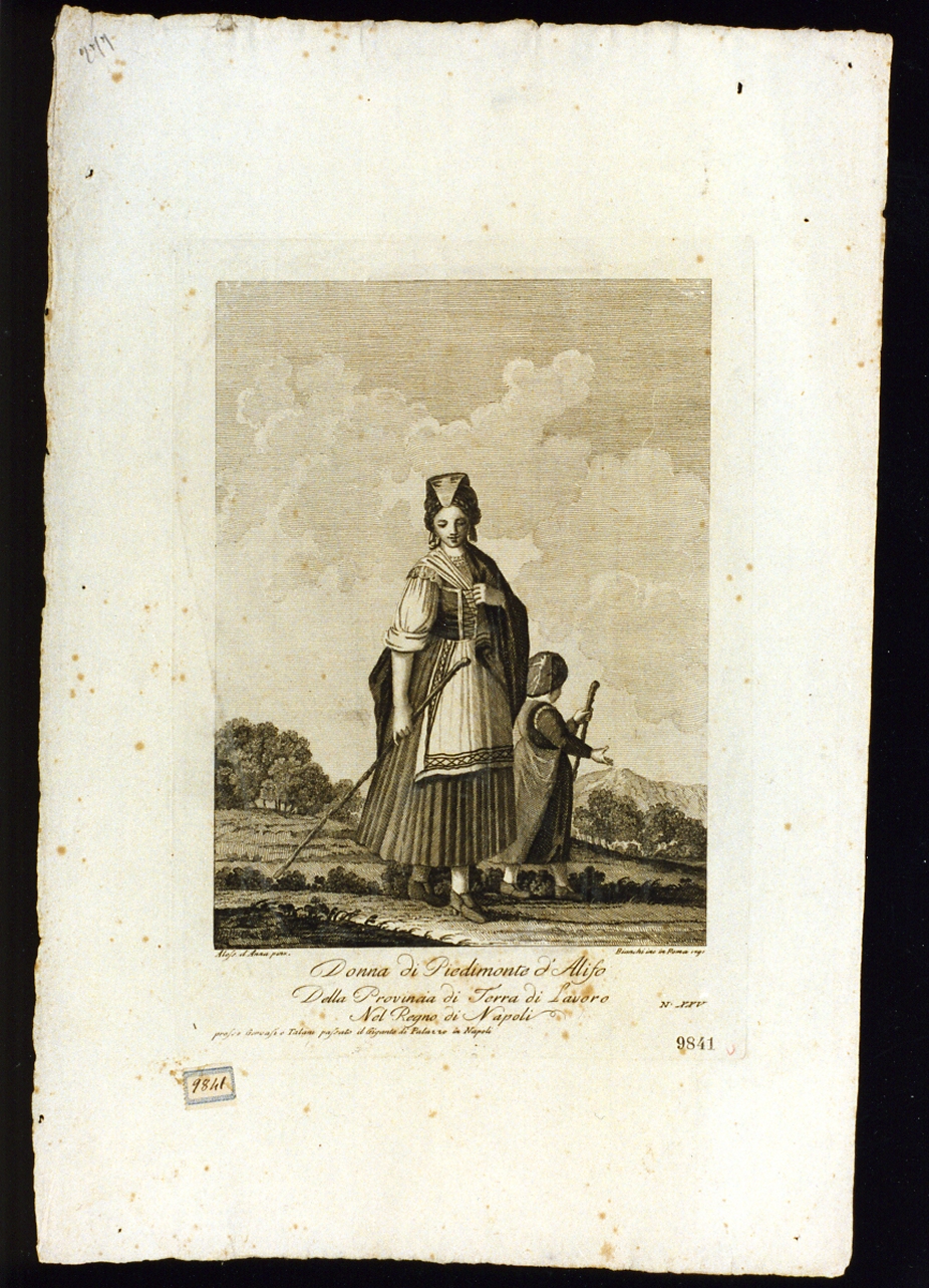 figura femminile di Piedimonte d'Alifo in costume popolare (stampa) di Bianchi Secondo (sec. XVIII)