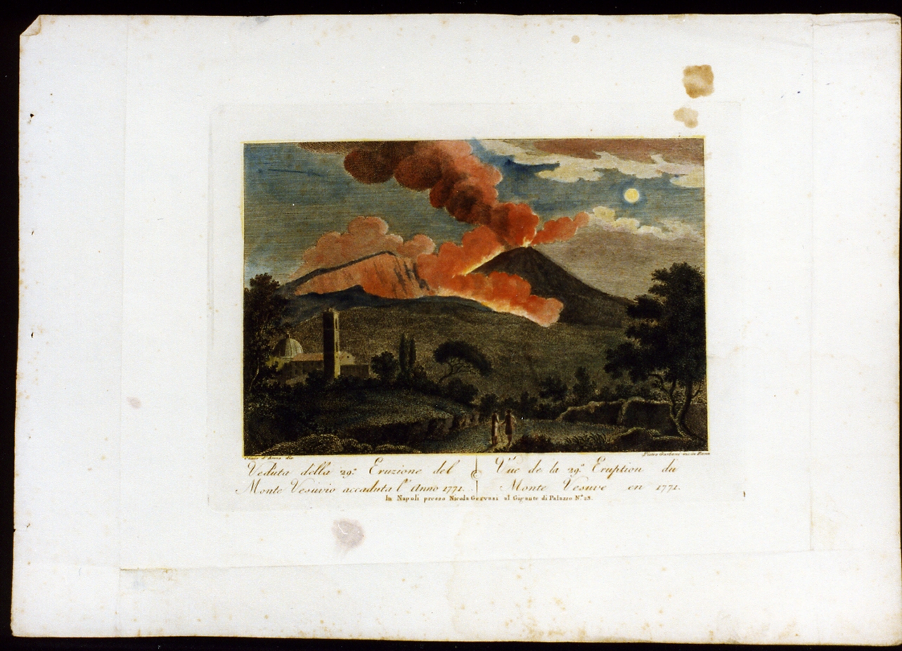 veduta del Vesuvio durante l'eruzione del 1771 (stampa a colori) di Parboni Pietro (inizio sec. XIX)