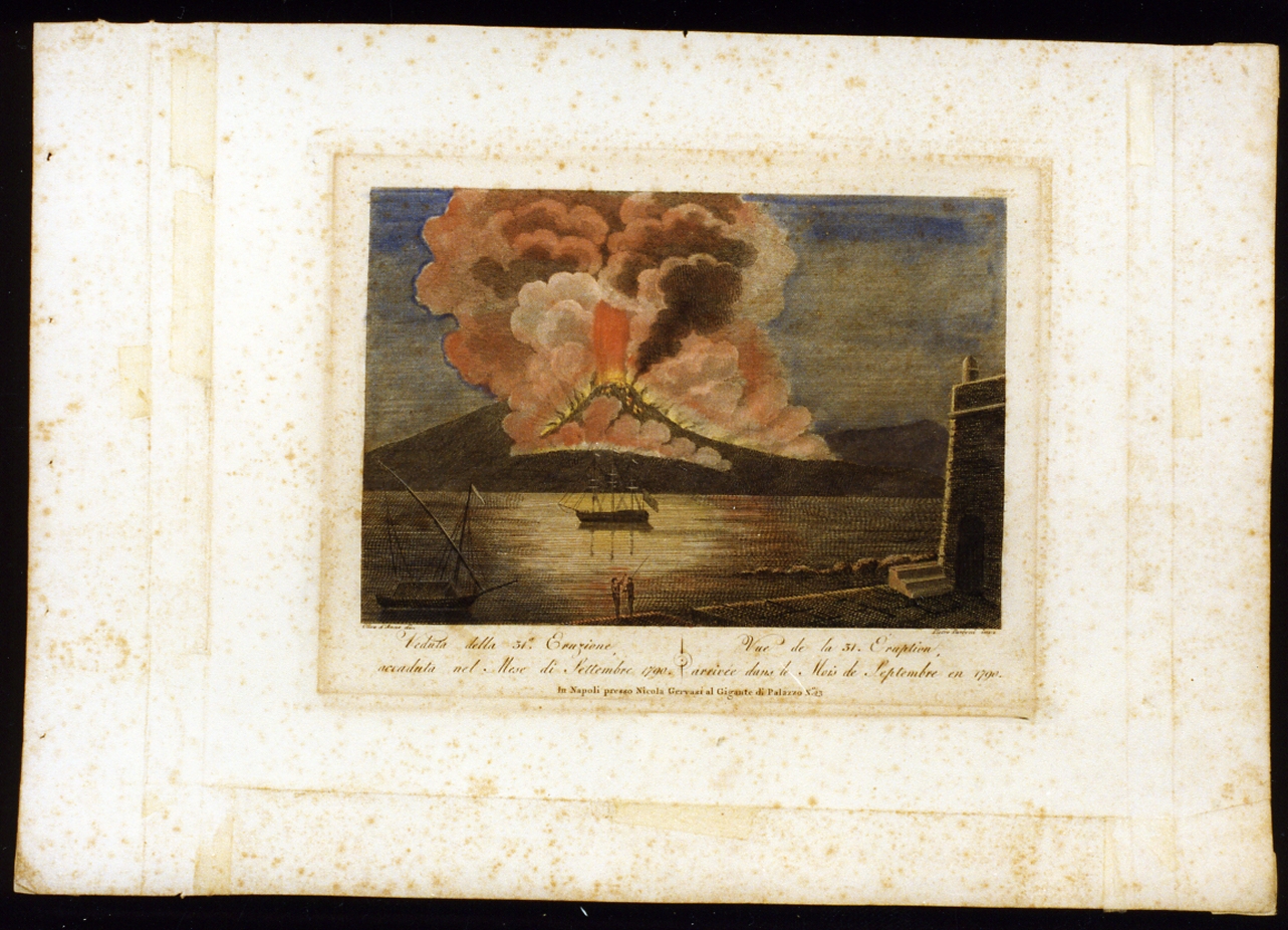 veduta del Vesuvio durante l'eruzione del 1790 (stampa a colori) di Parboni Pietro (inizio sec. XIX)