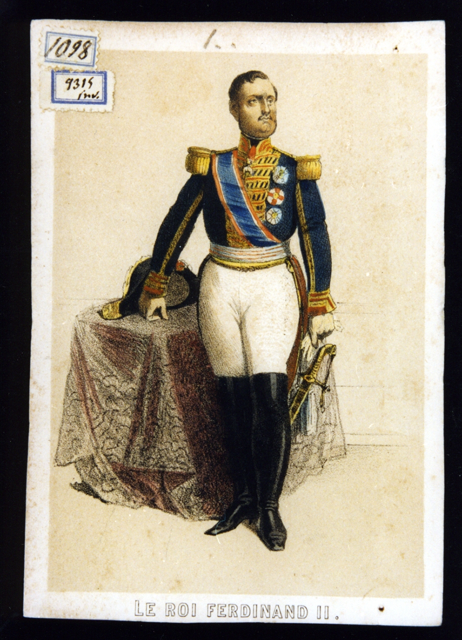 ritratto di re Ferdinando II di Borbone (stampa a colori) - ambito francese (sec. XIX)