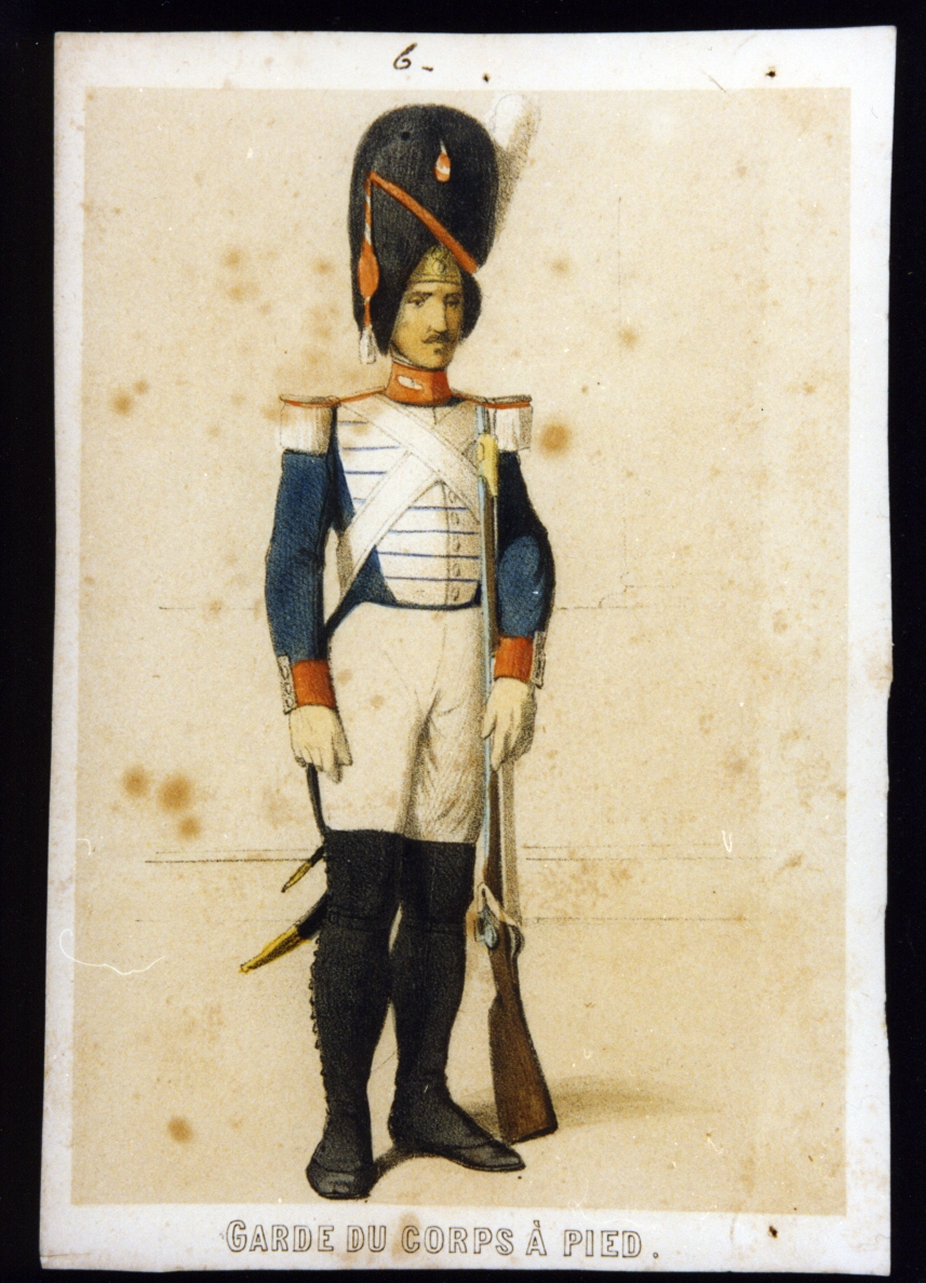 militare dell'esercito borbonico (stampa a colori) - ambito francese (sec. XIX)