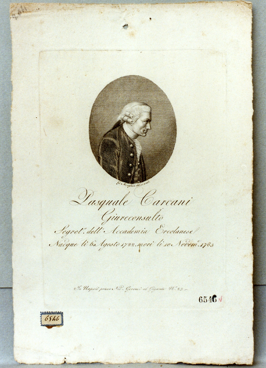 ritratto di Pasquale Carcani (stampa) di Morghen Guglielmo (prima metà sec. XIX)