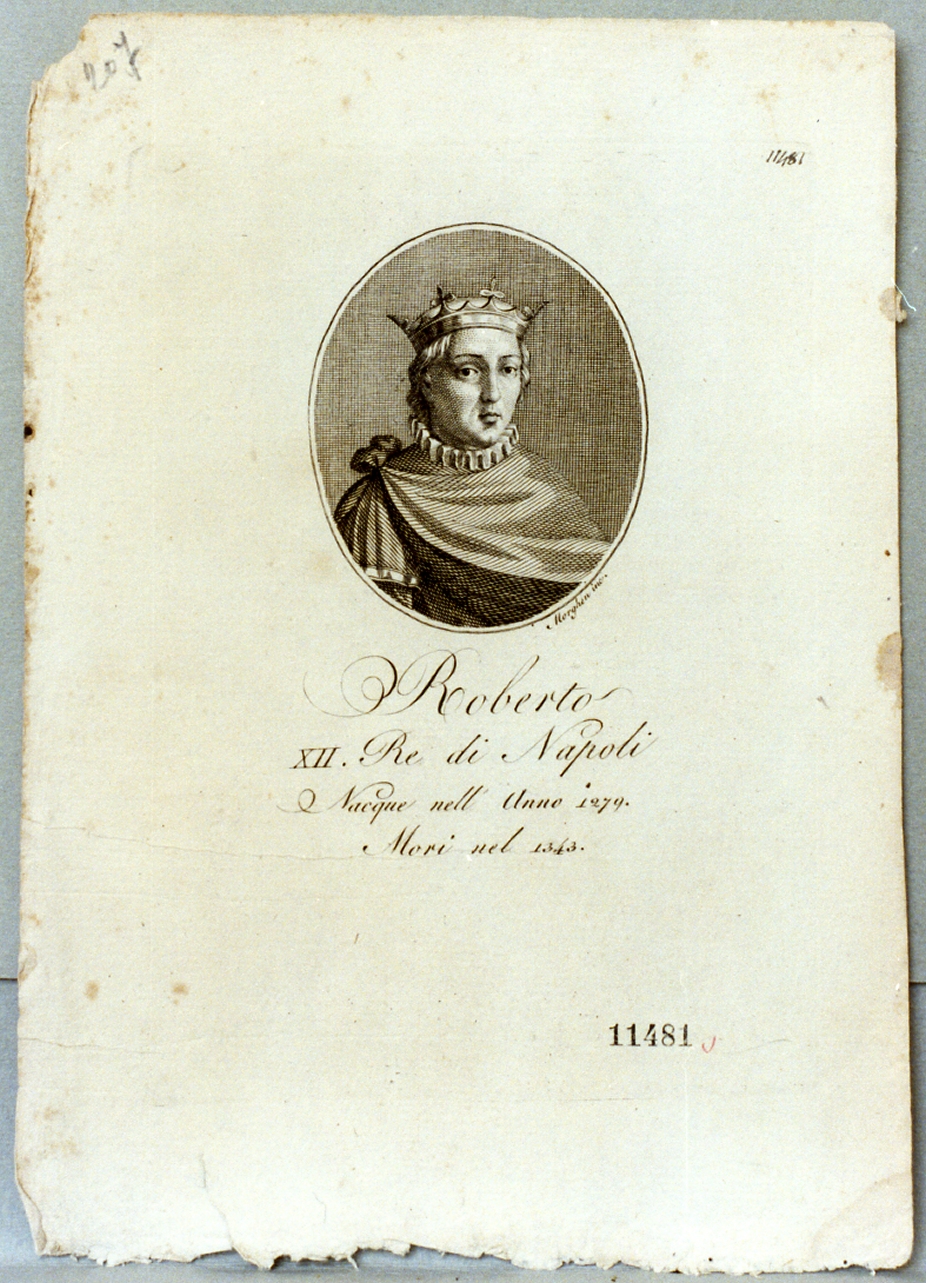 ritratto di re Roberto d'Angiò (stampa) di Morghen Guglielmo (prima metà sec. XIX)