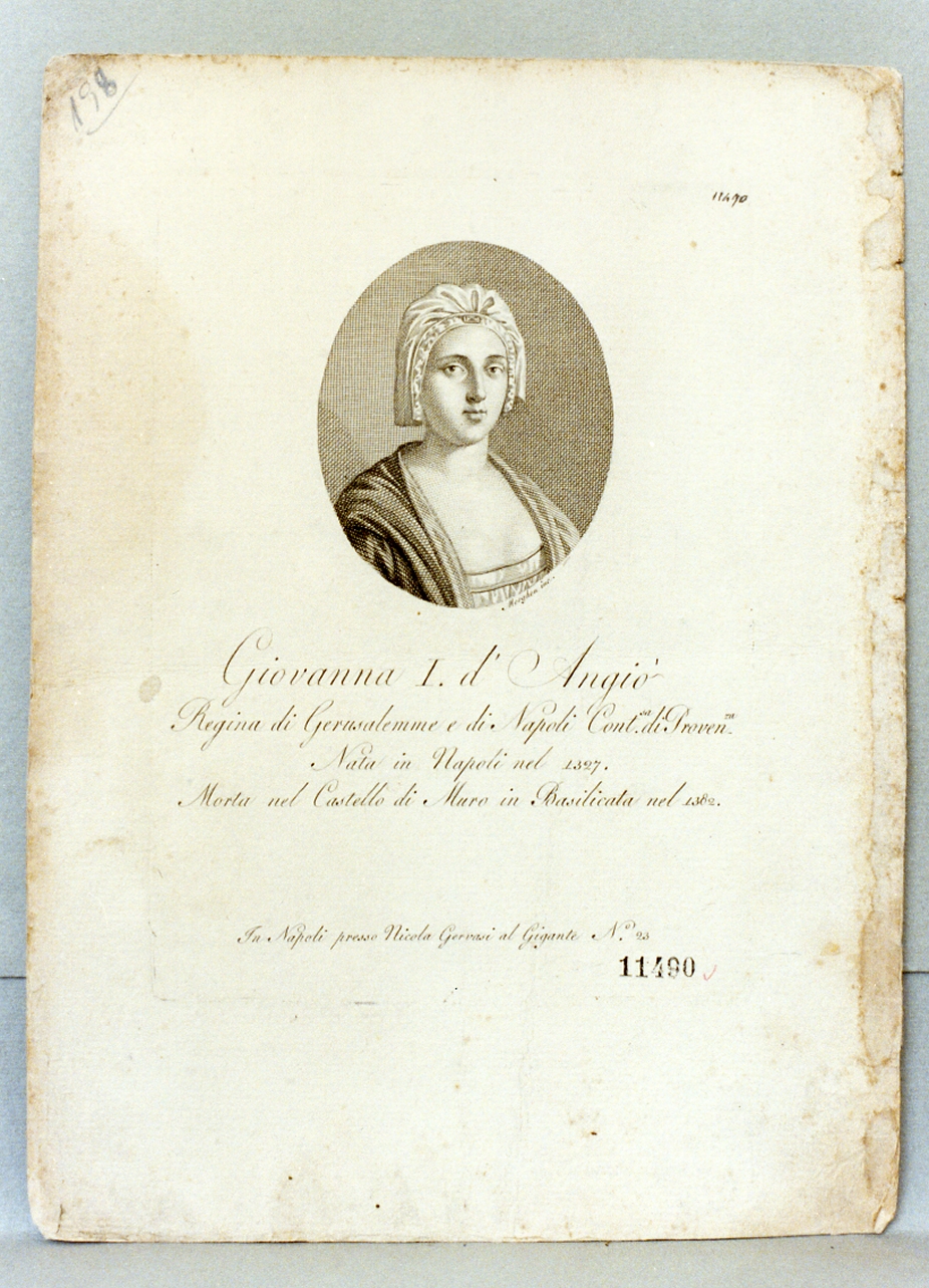 ritratto di Giovanna I di Angiò (stampa) di Morghen Guglielmo (prima metà sec. XIX)