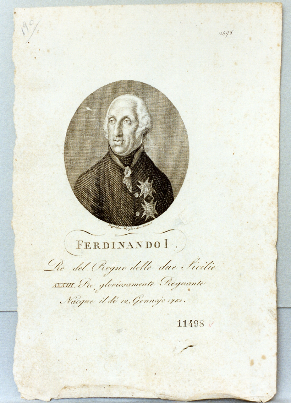 ritratto di re Ferdinando I di Borbone (stampa) di Morghen Guglielmo (sec. XIX)