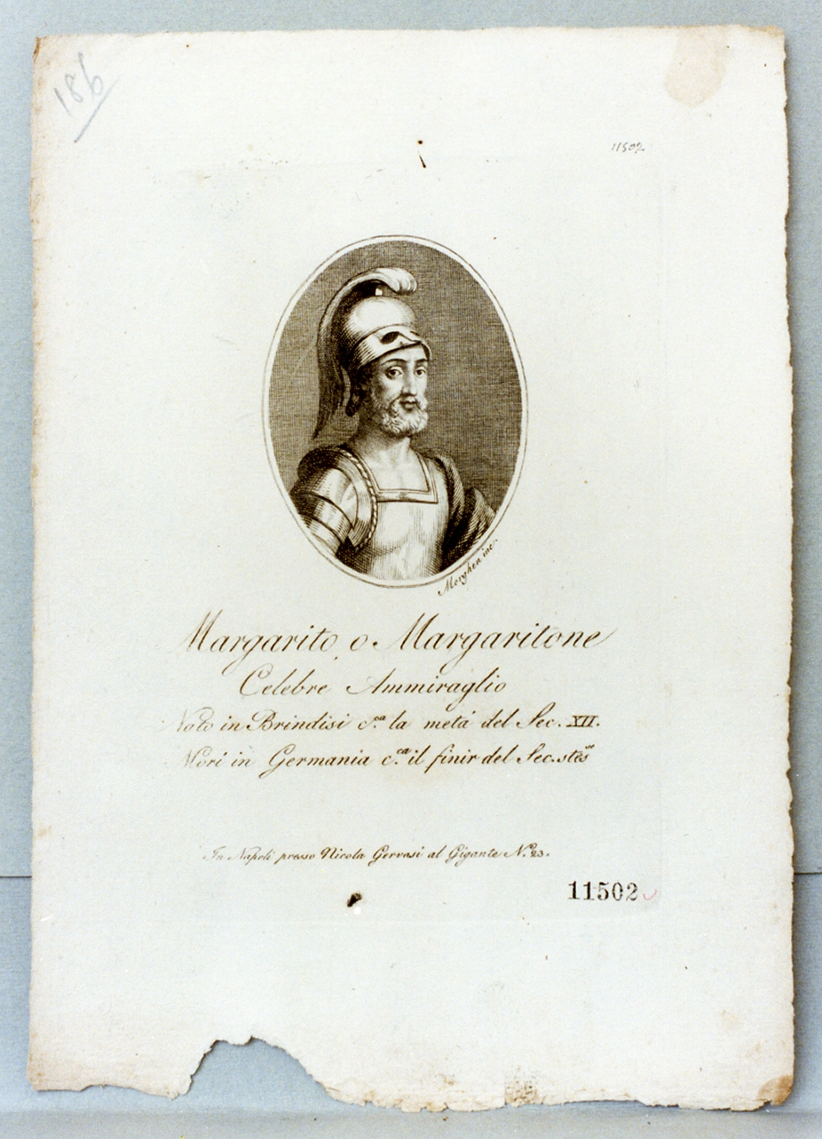 ritratto dell'ammiraglio Margarito (stampa) di Morghen Guglielmo (prima metà sec. XIX)
