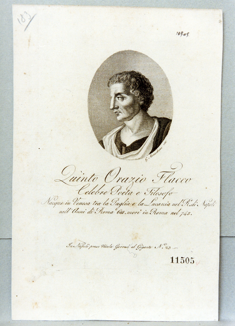 ritratto di Quinto Orazio Flacco (stampa) di Azzerboni Giovanni (prima metà sec. XIX)