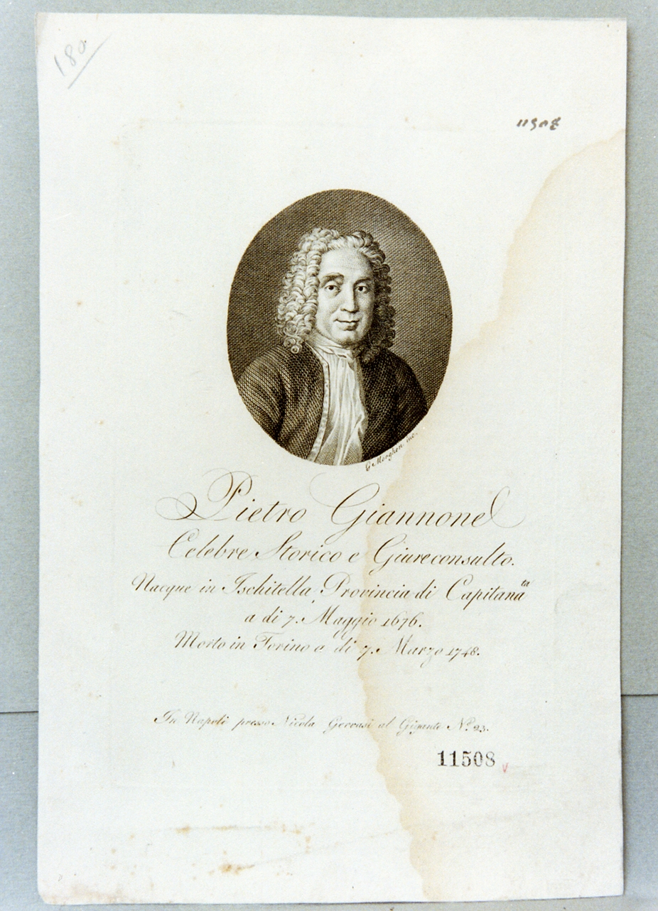 ritratto di Pietro Giannone (stampa) di Morghen Guglielmo (prima metà sec. XIX)