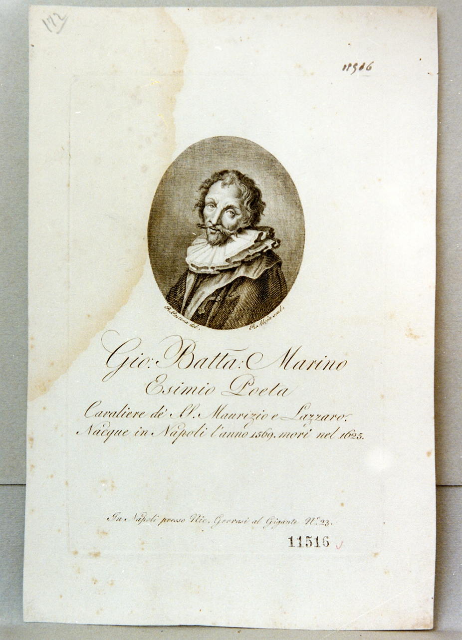 ritratto di Giovanni Battista Marino (stampa) di Aloja Raffaello (prima metà sec. XIX)