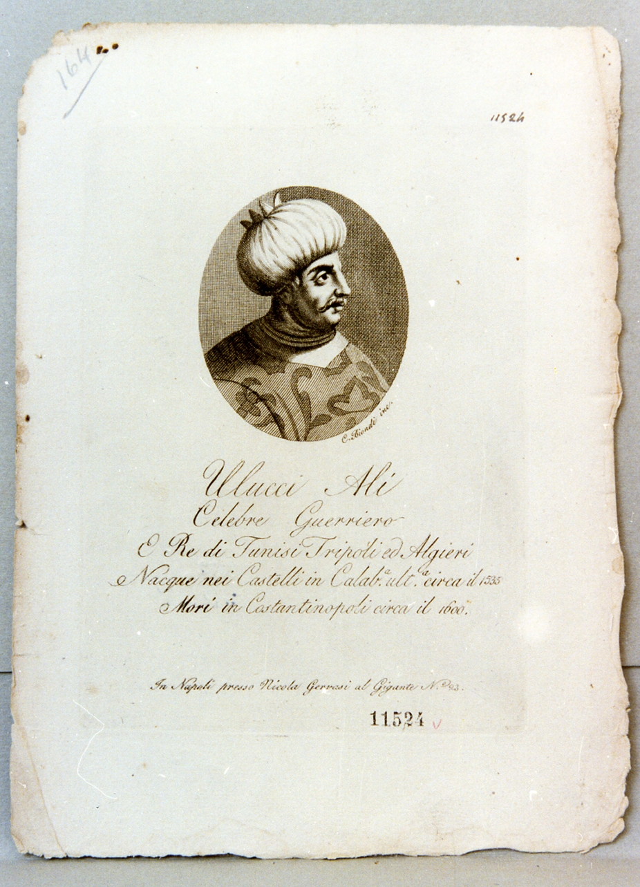 ritratto del re Ali Ulucci (stampa) di Biondi Carlo (prima metà sec. XIX)