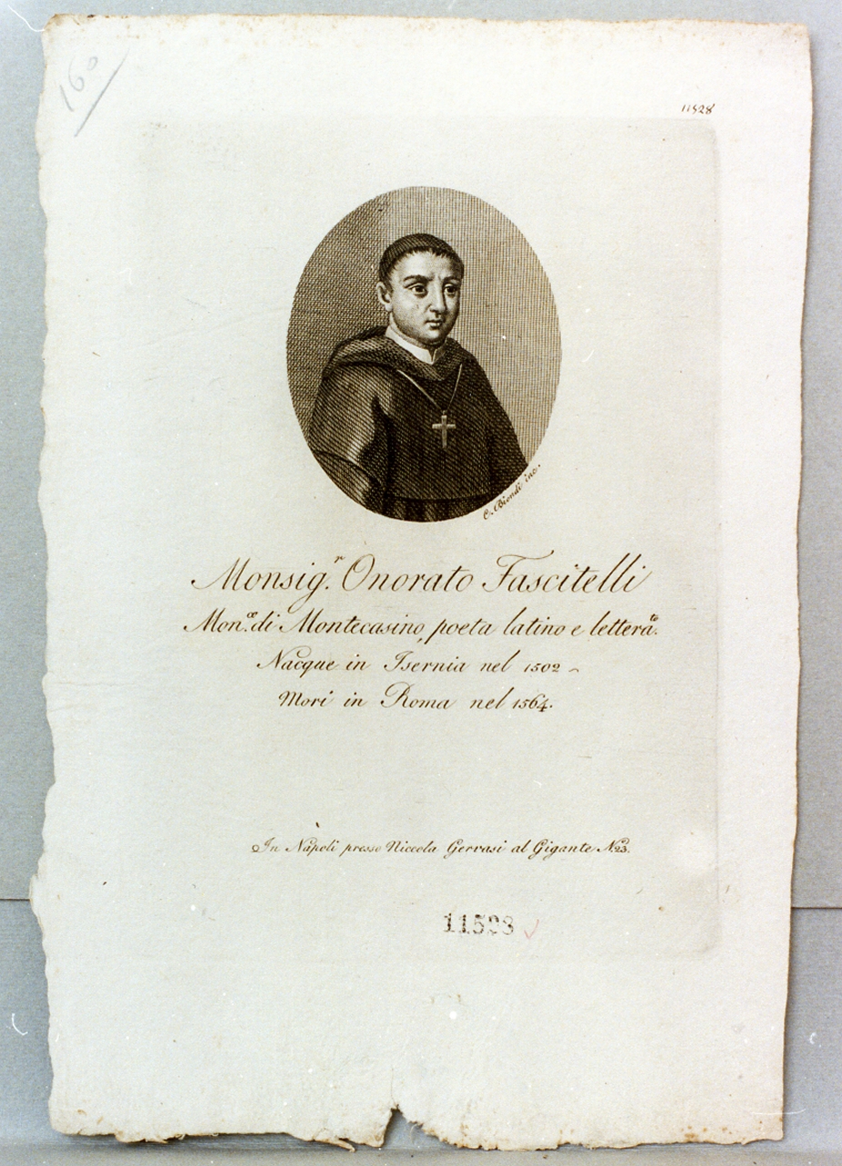 ritratto di monsignor Onorato Fascitelli (stampa) di Biondi Carlo (prima metà sec. XIX)