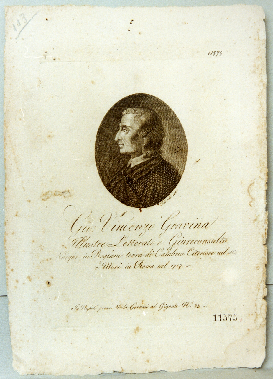 ritratto di Vincenzo Gravina (stampa) di Biondi Carlo (prima metà sec. XIX)