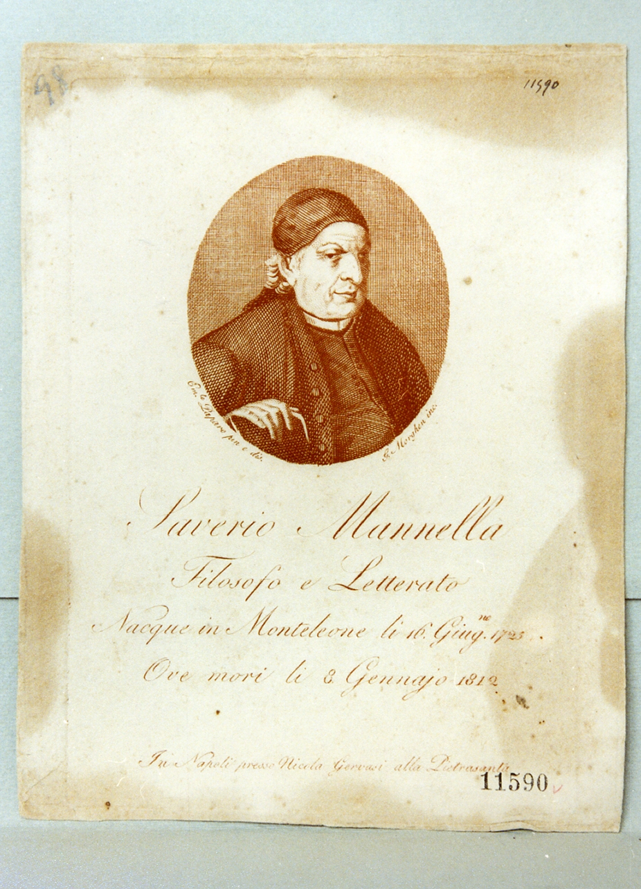 ritratto di Saverio Mannella (stampa a colori) di Morghen Guglielmo (sec. XIX)