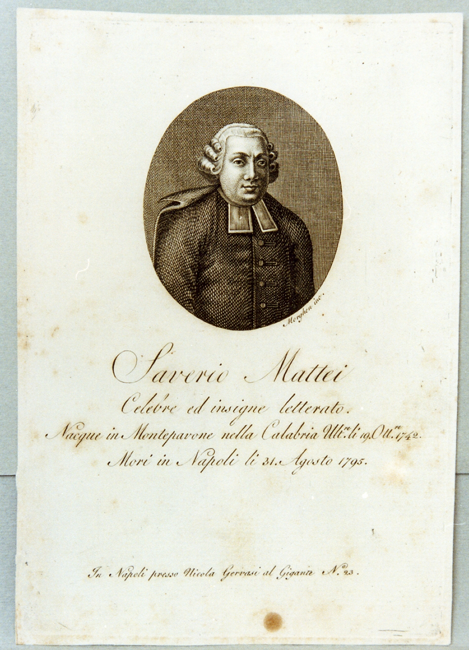 ritratto di Saverio Mattei (stampa tagliata) di Morghen Guglielmo (prima metà sec. XIX)
