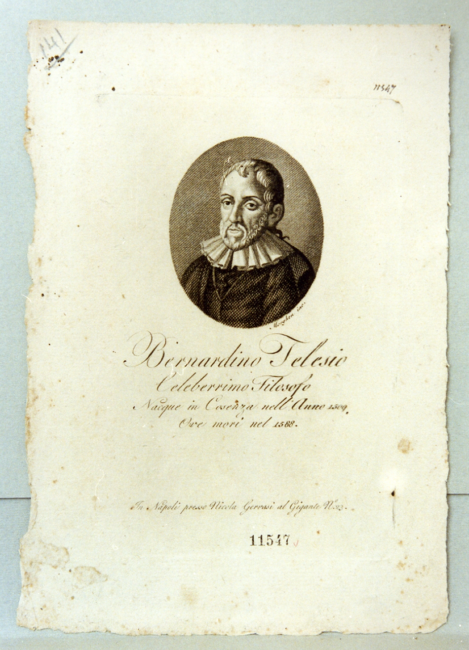 ritratto di Bernardino Telesio (stampa) di Morghen Guglielmo (prima metà sec. XIX)