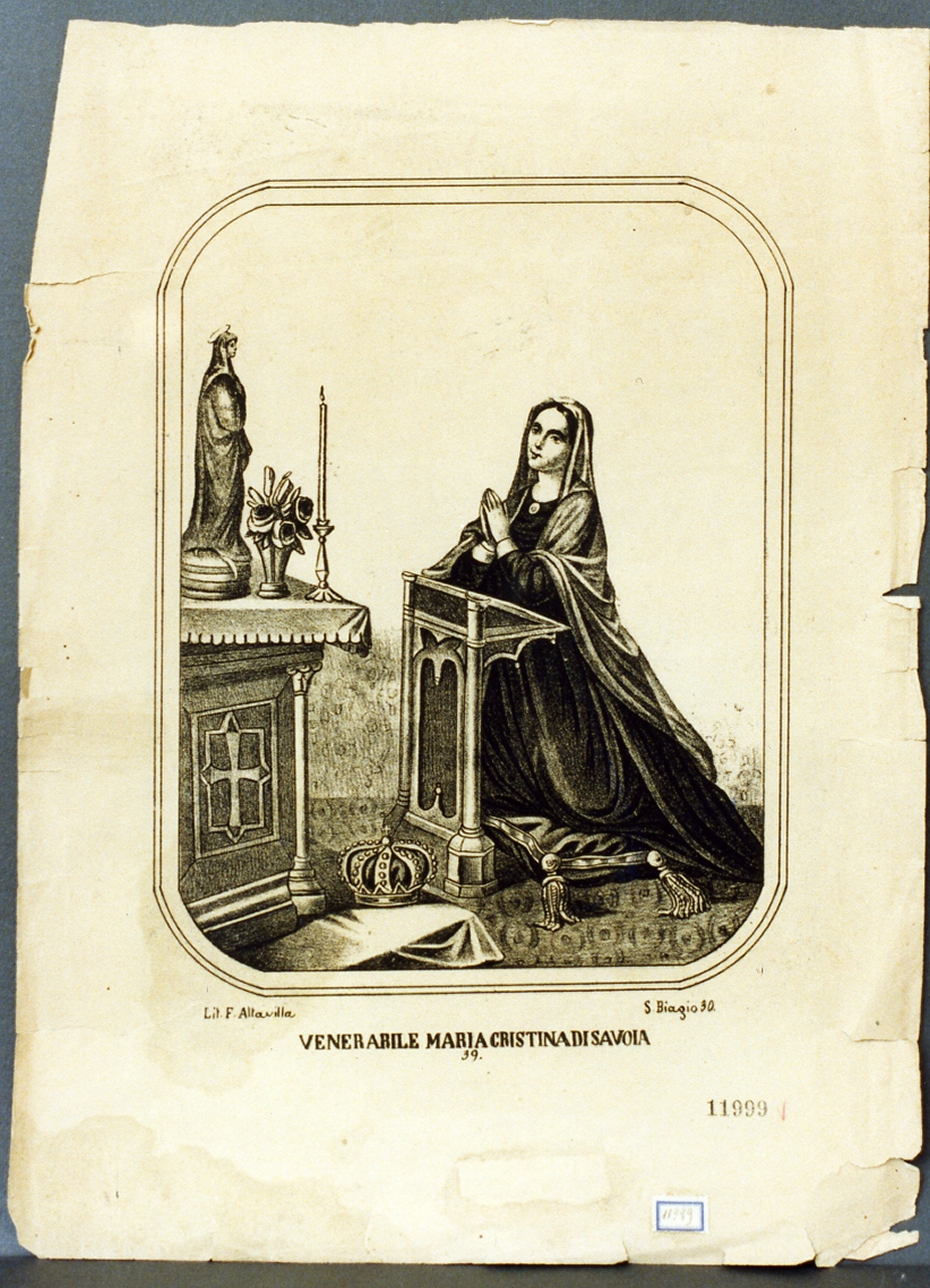 ritratto di Maria Cristina di Savoia che prega (stampa) - ambito napoletano (sec. XIX)
