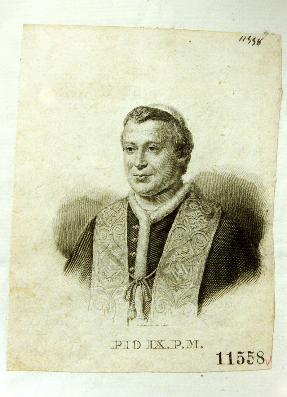 ritratto di papa Pio IX (stampa) di Marcucci Giuseppe (sec. XIX)