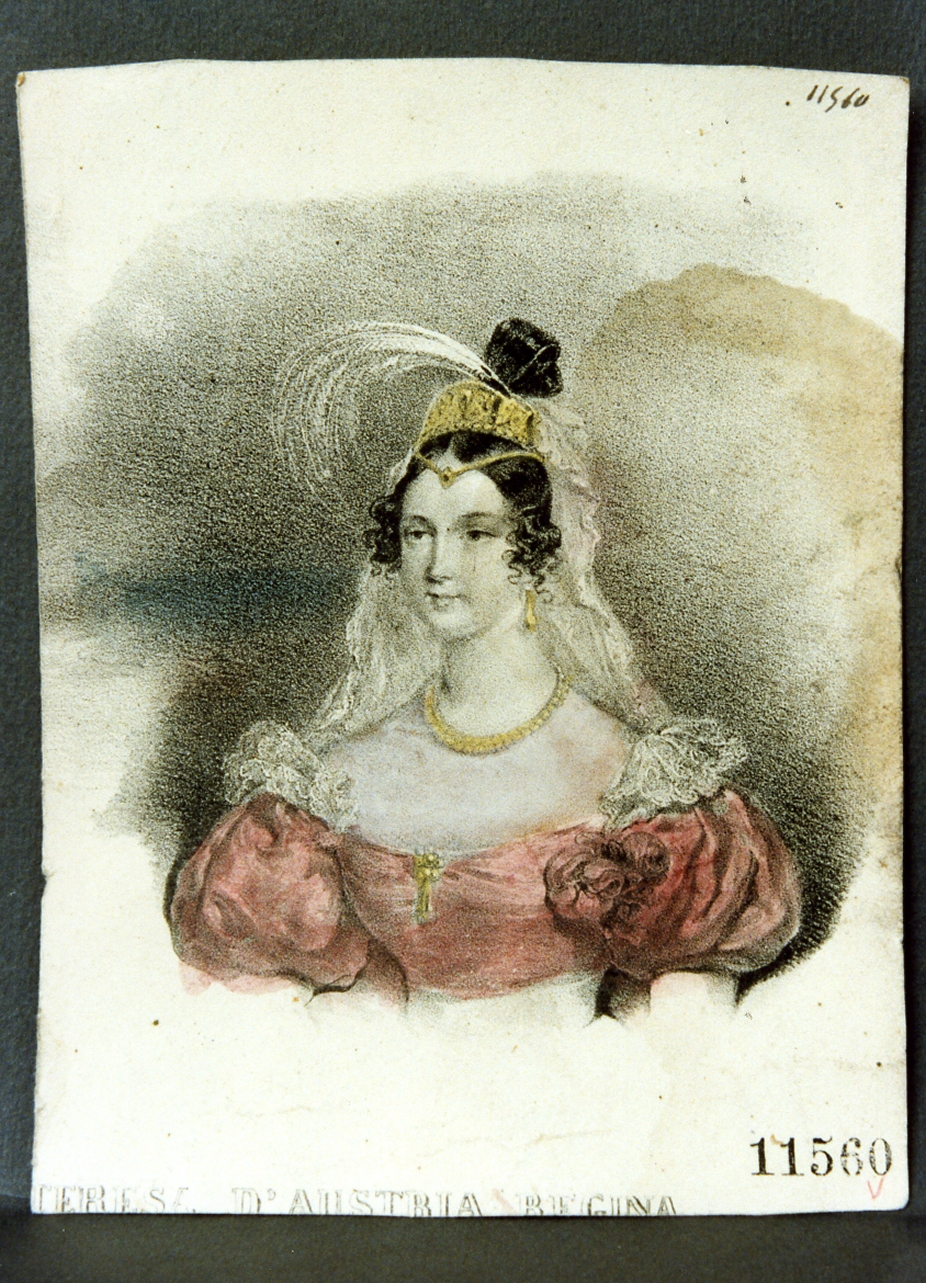 ritratto della regina Maria Teresa d'Austria (stampa a colori) - ambito napoletano (sec. XIX)