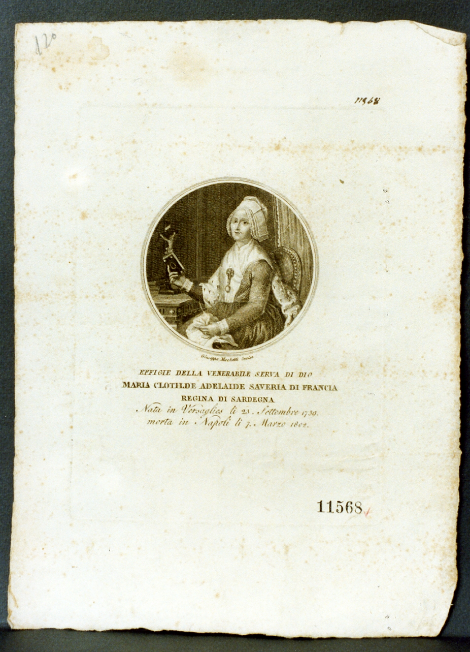 ritratto della regina Maria Clotilde Adelaide Saveria (stampa) di Mochetti Giuseppe (sec. XIX)