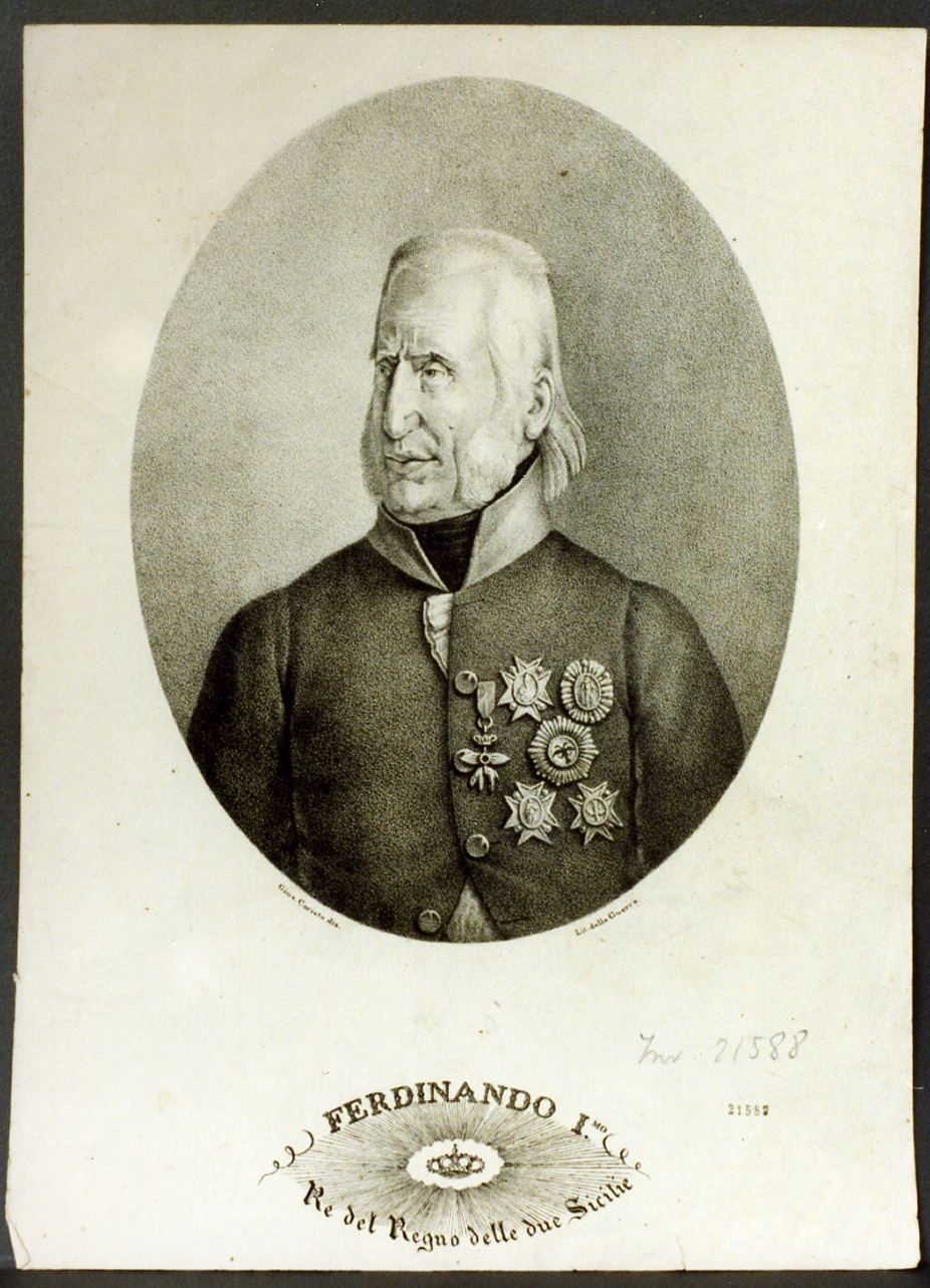 ritratto di re Ferdinando I di Borbone (stampa) di Caristo Giuseppe (sec. XIX)