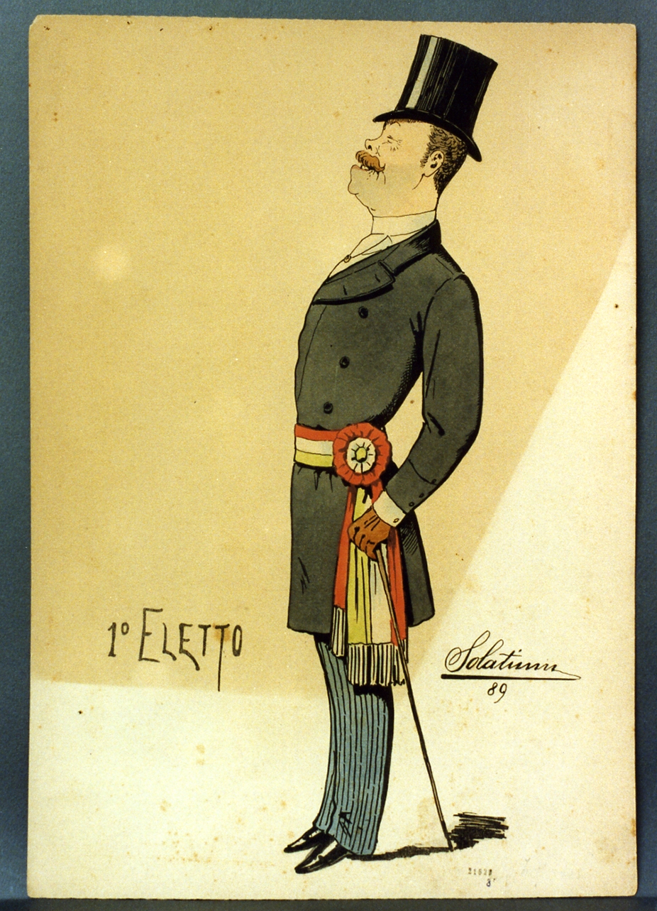 caricatura (stampa a colori) di Buonsollazzi Mario detto Solatium (sec. XIX)