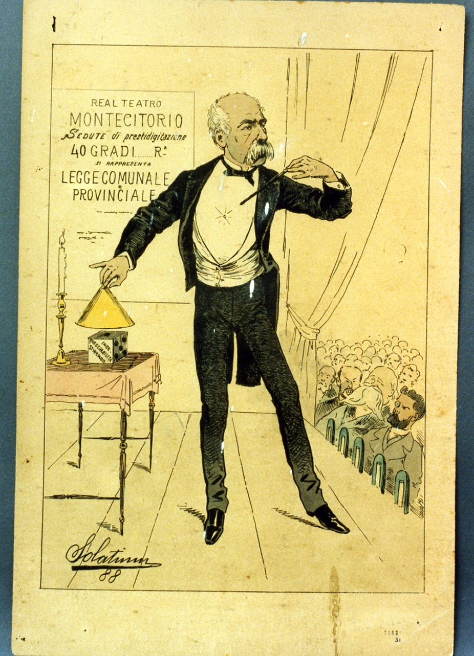 caricatura di Francesco Crispi (stampa a colori) di Buonsollazzi Mario detto Solatium (sec. XIX)