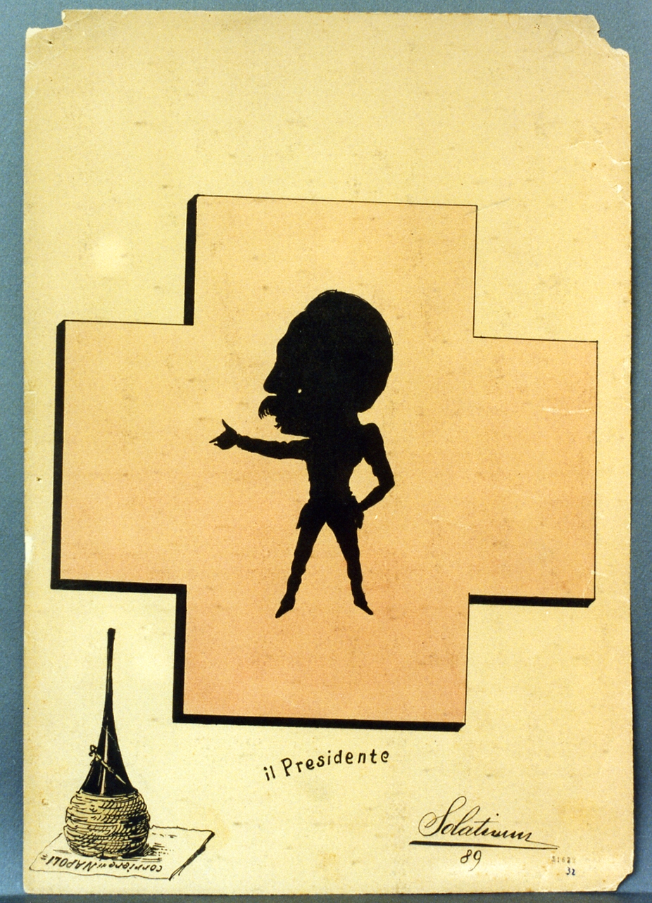 silouette caricaturale (stampa a colori) di Buonsollazzi Mario detto Solatium (sec. XIX)
