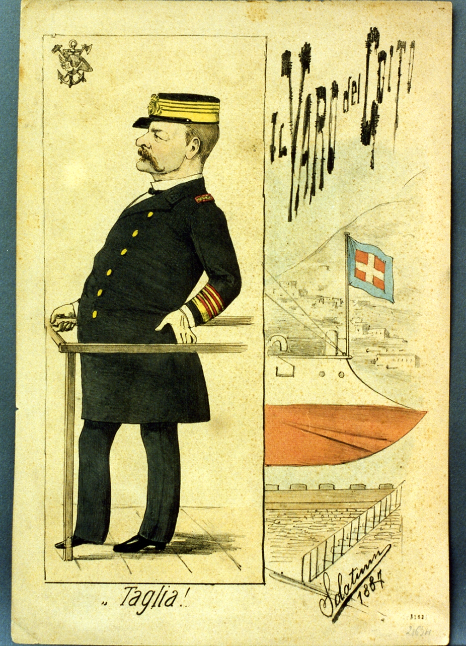 caricatura del direttore dell'arsenale (stampa a colori) di Buonsollazzi Mario detto Solatium (sec. XIX)