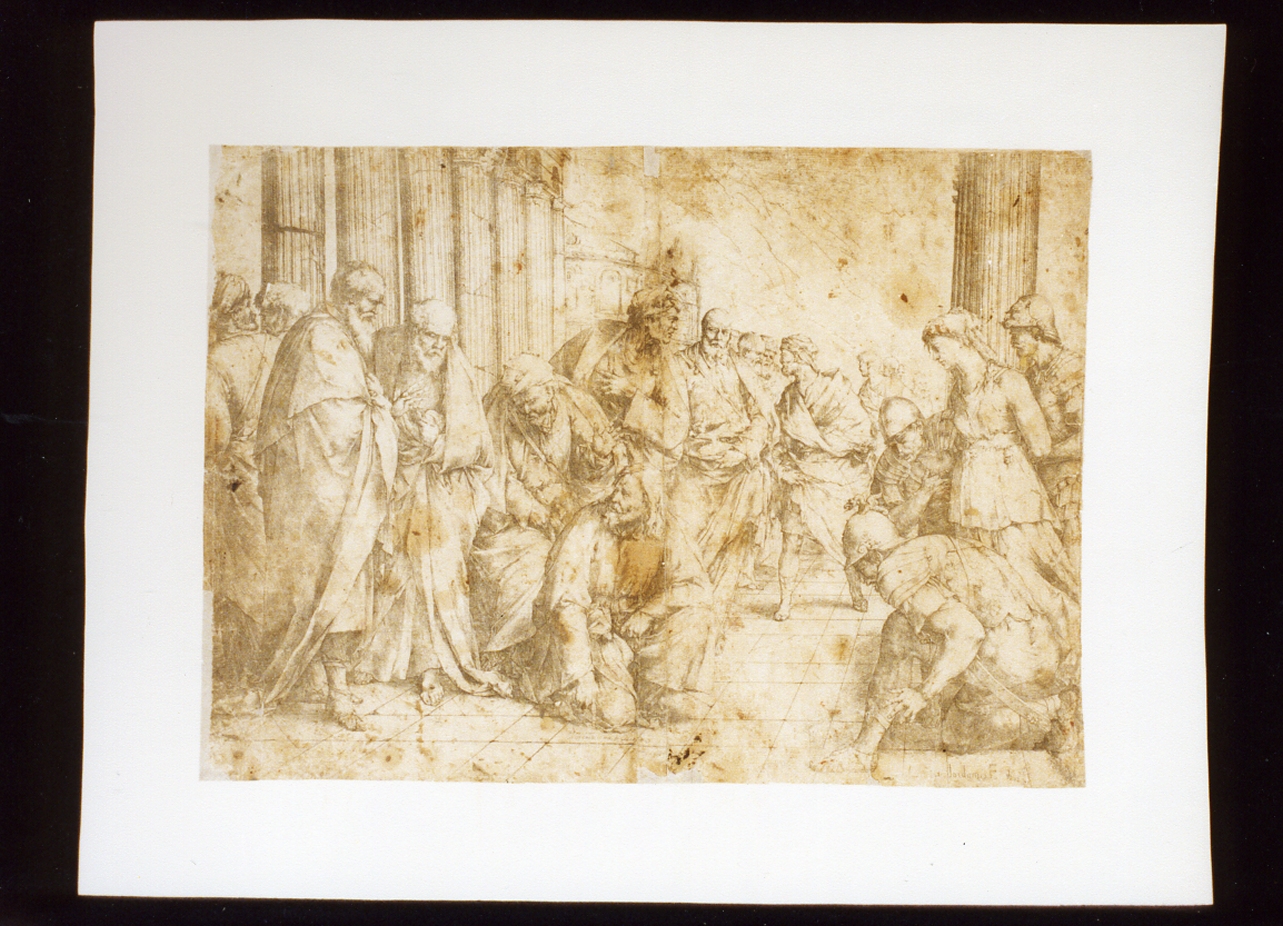 Cristo e l'adultera (stampa) di Giordano Luca (sec. XVII)