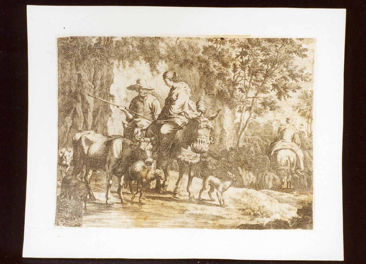 paesaggio con figure e animali (stampa) - ambito italiano (secc. XVII/ XVIII)