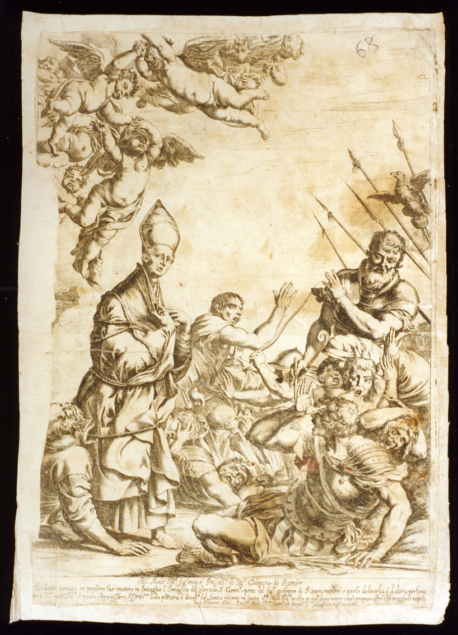 San Gennaro esce illeso dalla fornace (stampa) - ambito napoletano (sec. XVII)