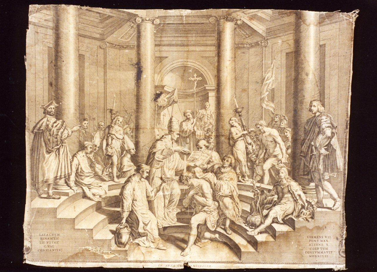 San Silvestro battezza l'imperatore Costantino (stampa) di Aquila Francesco Faraone (sec. XVIII)